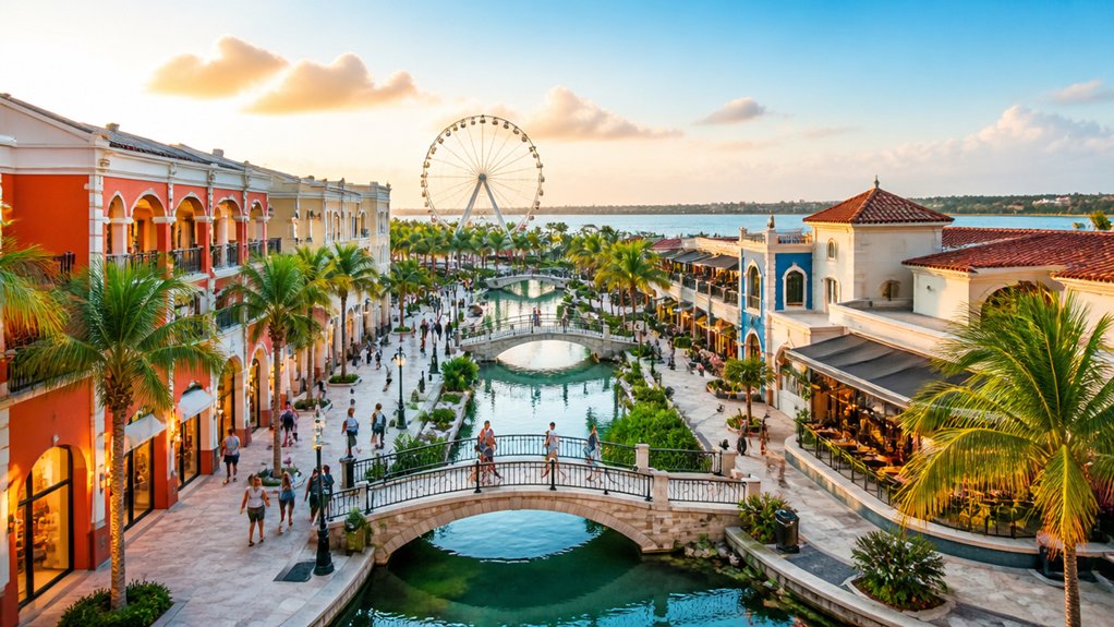 open air shopping with attractions