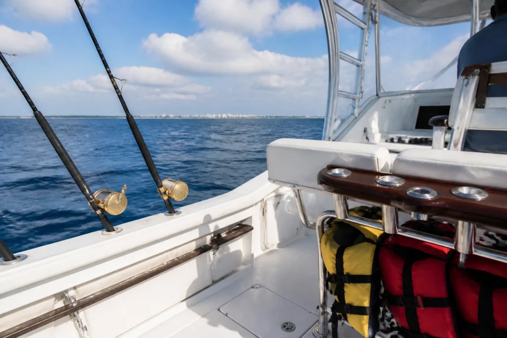 Sportfishing boat cockpit prepared for a private group