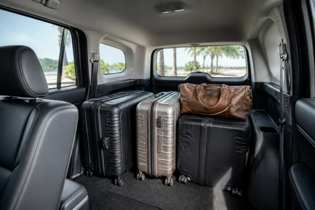 Luggage arranged in a private airport transfer vehicle