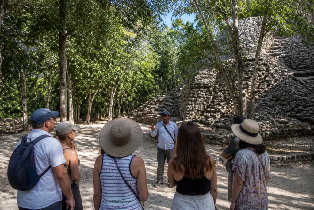 Small tour group at the Cobá archaeological site