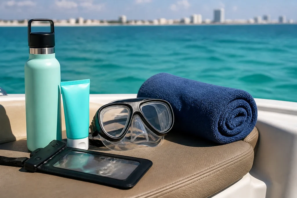 Practical gear packed for a Cancun whale shark boat tour