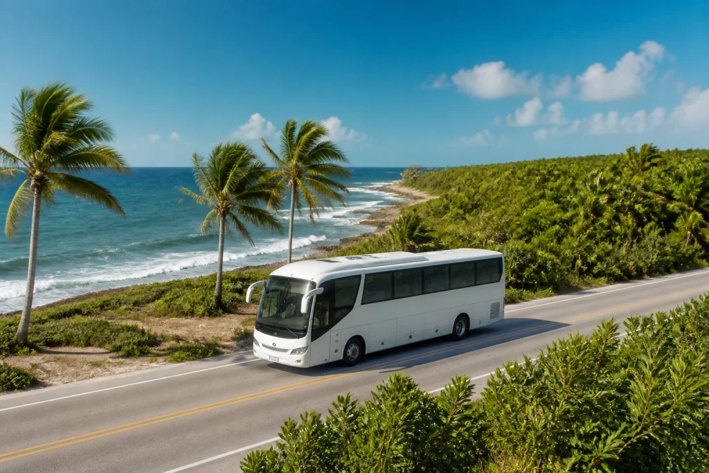 Transportation route for a day trip from Cancun to Xcaret